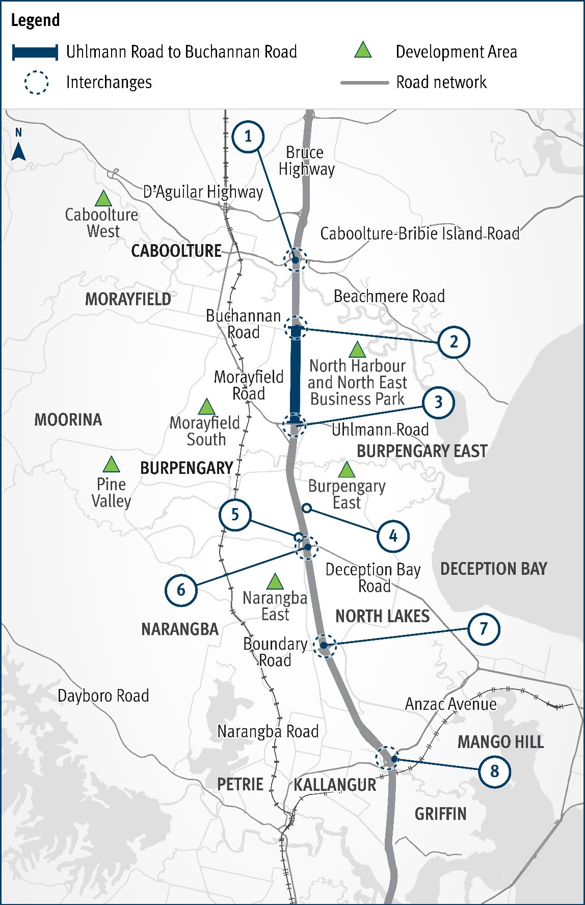 Bruce Highway (Brisbane - Gympie), Uhlmann Road to Buchanan Road upgrade project map