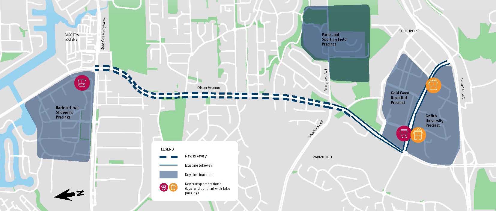 Labrador–Carrara Road (Olsen Avenue) bicycle way project map