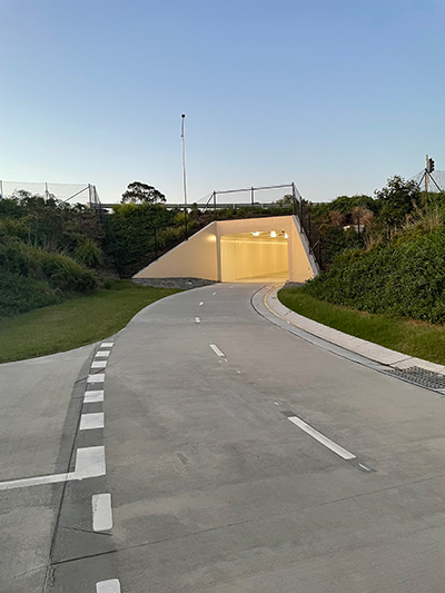 Looking north from southern end of cycleway tunnel that runs under western intersection of Sumners Road interchange