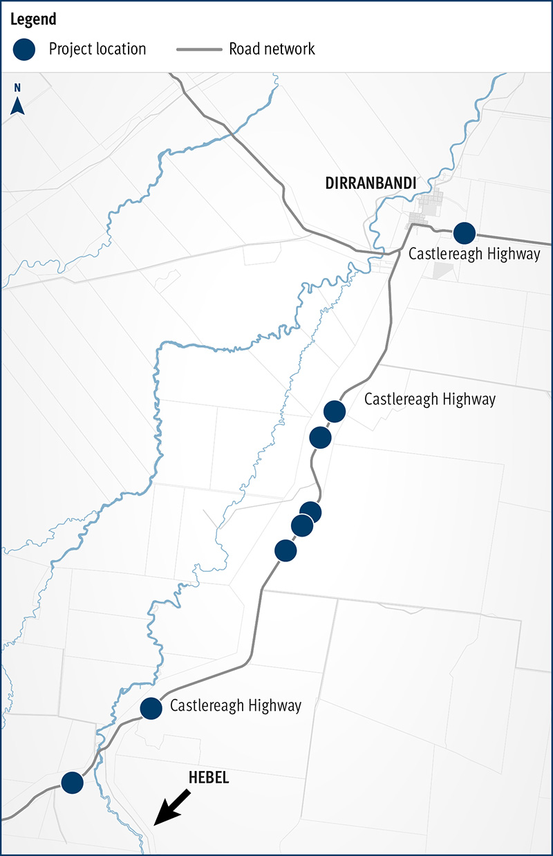 Castlereagh Highway (St George–Hebel) flood immunity improvements and pavement resilience project map