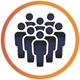  Icon of a group of stick figures standing together. with a circle around it