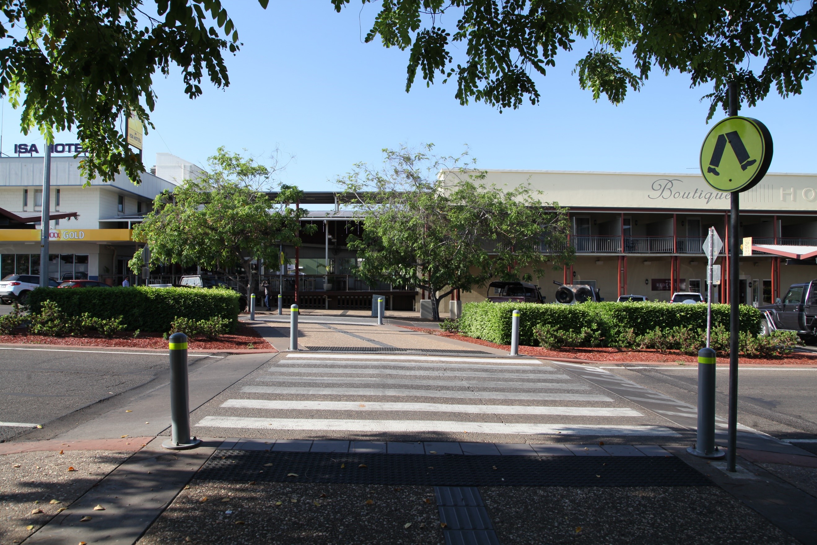 Mount Isa City Council building with pedestrian crossing over road in front of the building
